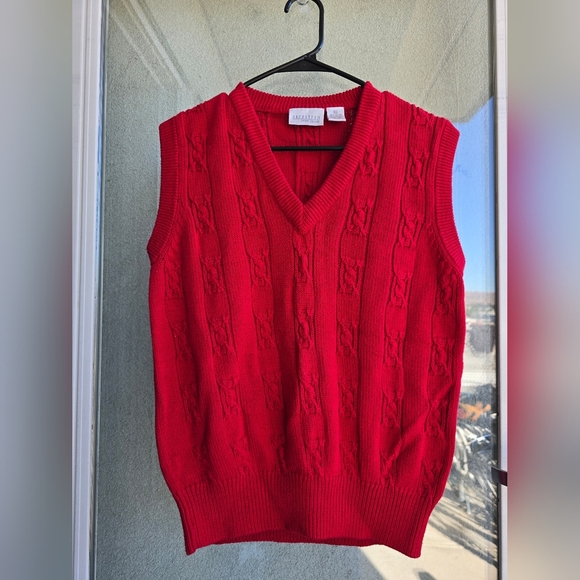 Lands' End Red Cable Knit Sweater Vest - Picture 1 of 6